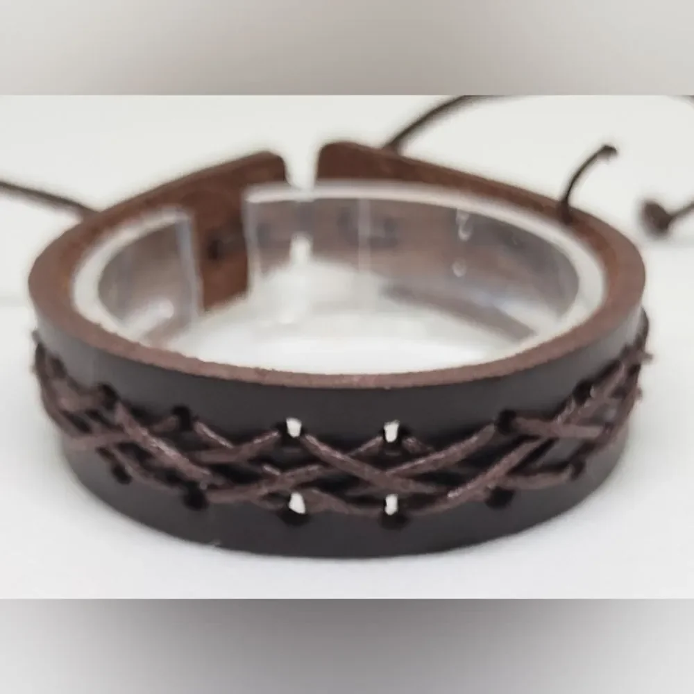 Men's leather‎ bracelet braided brown new e45